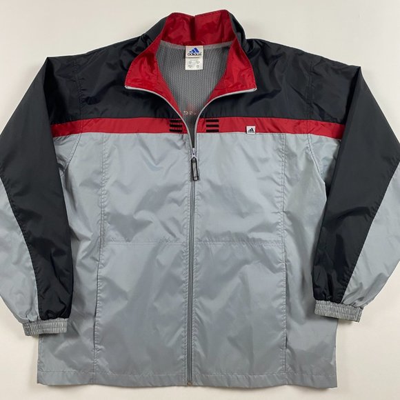 Vintage Y2K Adidas Full Zip Windbreaker Jacket Mens XL Nylon Running Track Gray - Picture 1 of 16